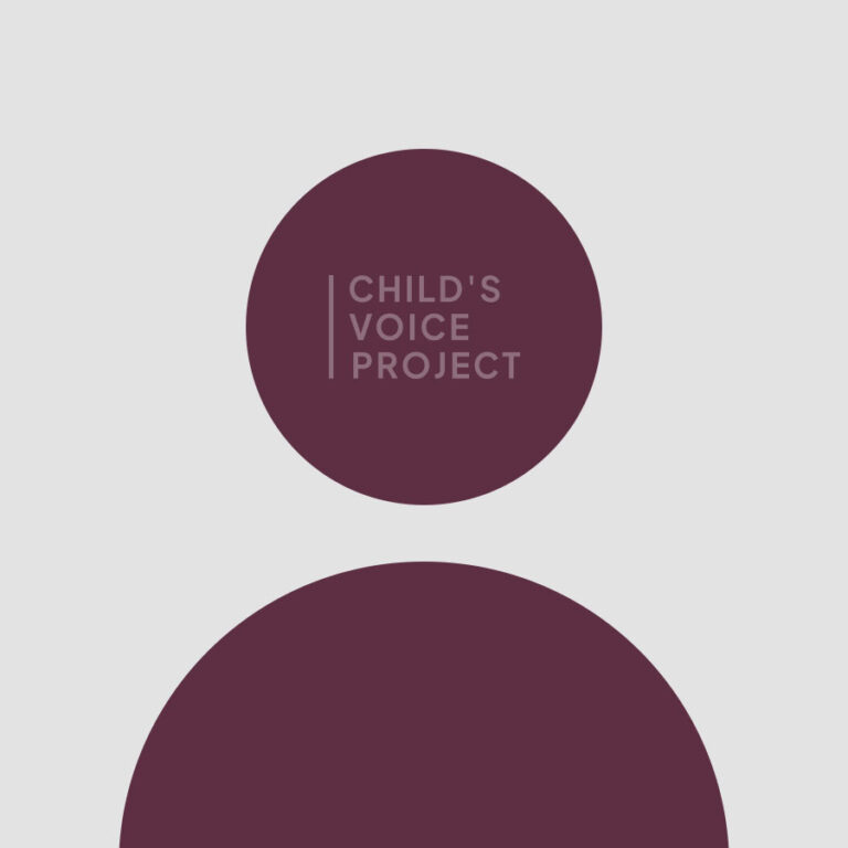 Placeholder headshot with the Child’s Voice Project logo inside a maroon circle on a light gray background.
